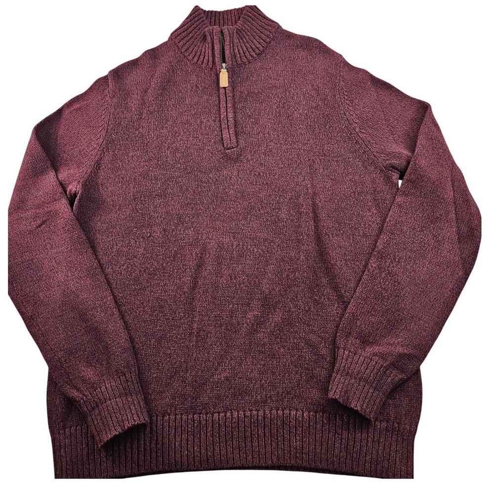 St. John's Bay Sweater Mens Medium Maroon Knitted Classic Long Sleeve 1/4 Zip